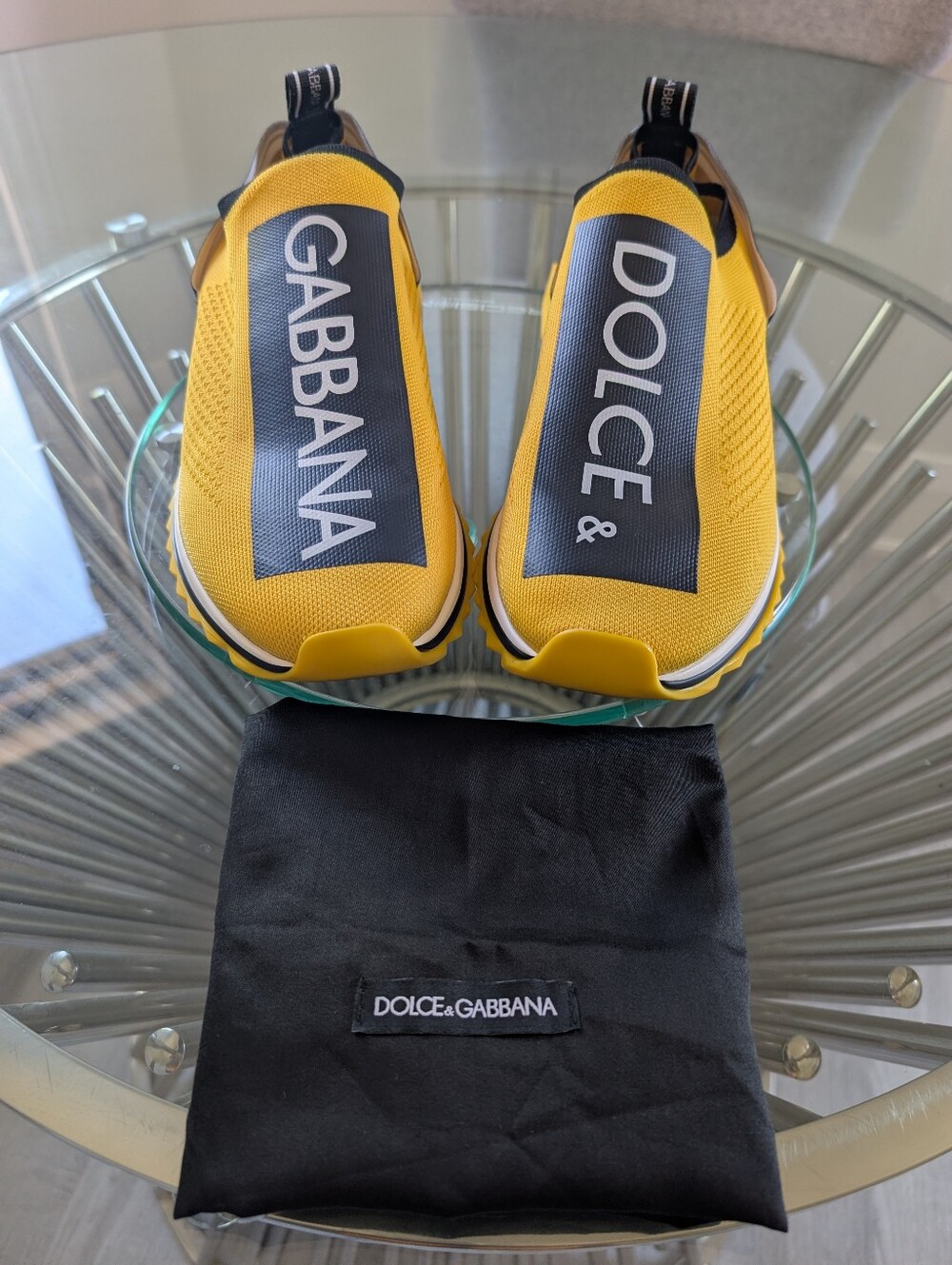 Dolce & Gabbana Sorrento Sneakers Yellow Knit Fabric EUR size 44 Unisex